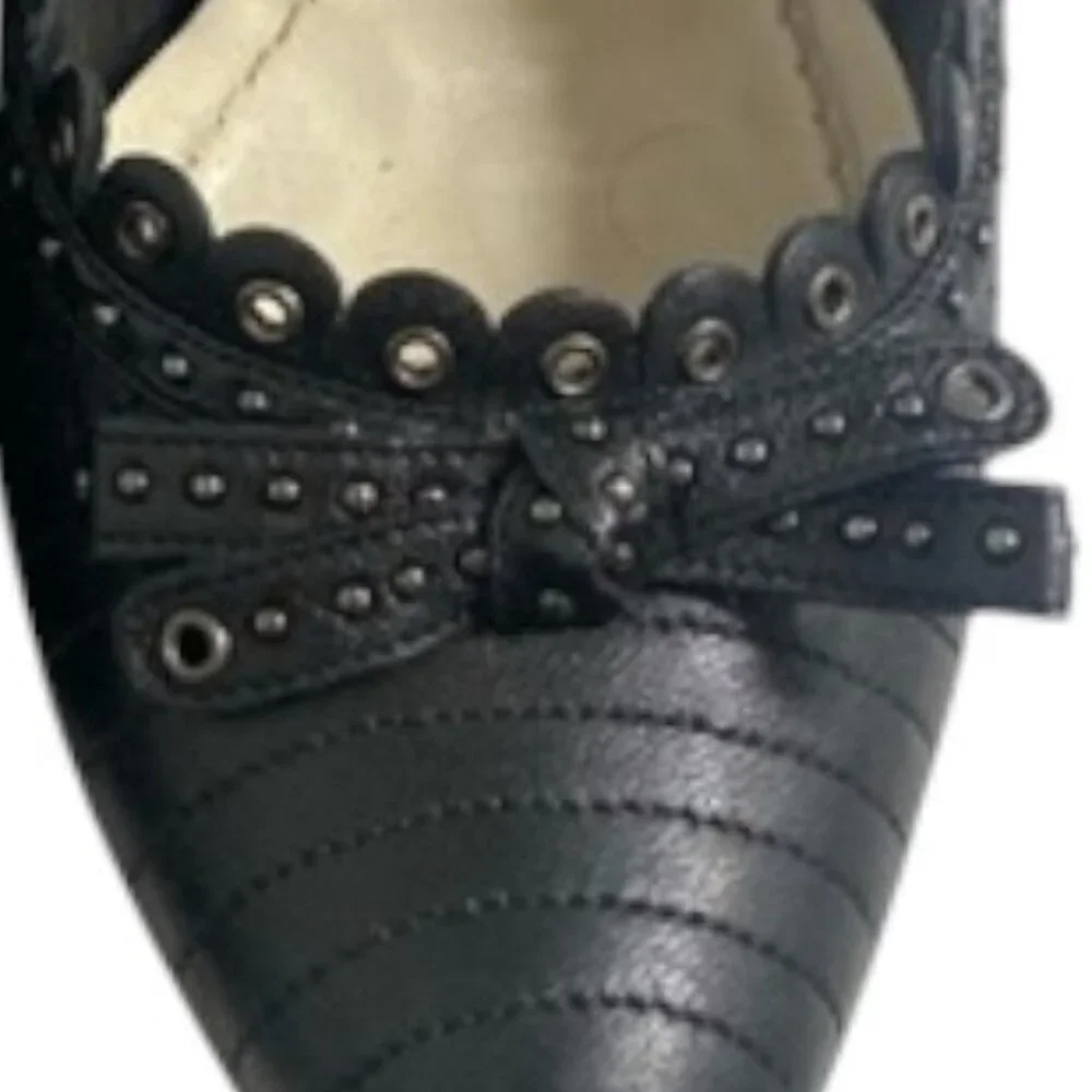 Christian Dior Muse Black Leather Scallop Edging Stud Eyelet Detailing Stiletto